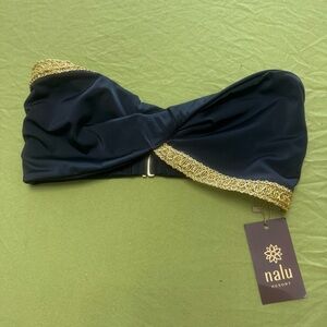 NWT Size M Nalu Resort Mia Black & Gold Lace Trim Bikini Bandeau Top strapless